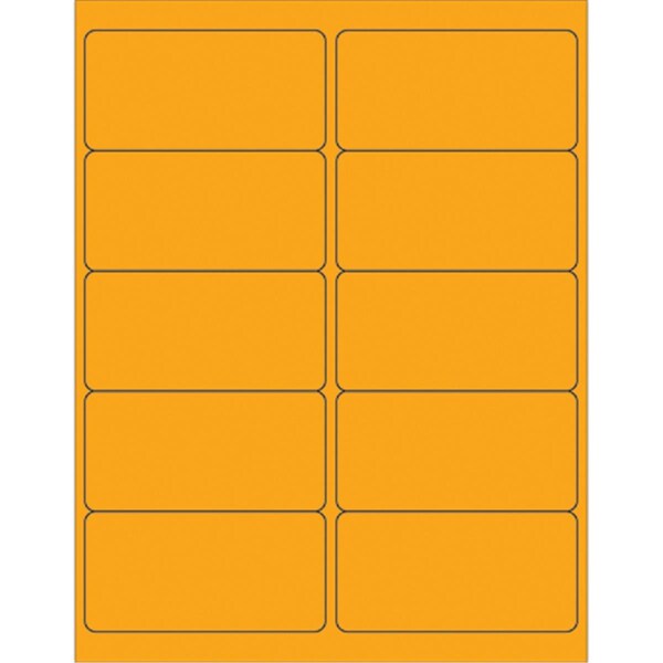 Officespace 4 x 2 in. Fluorescent Orange Rectangle Laser Labels, 1000PK OF2819642 - main